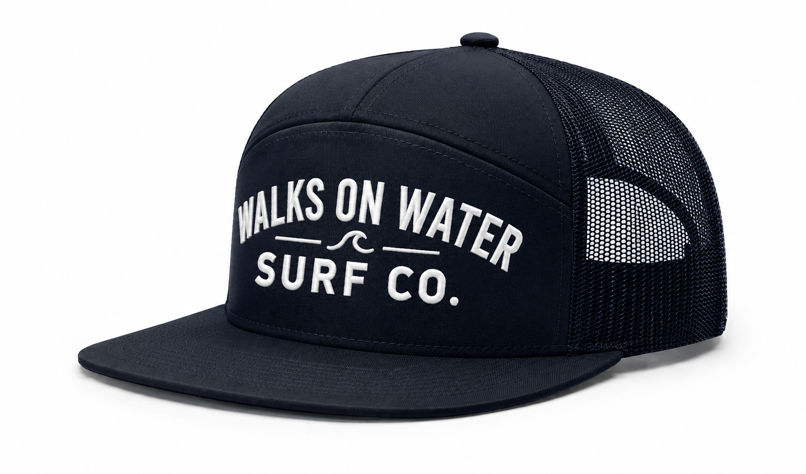 Richardson 7-Panel Trucker Hat - White on Navy
