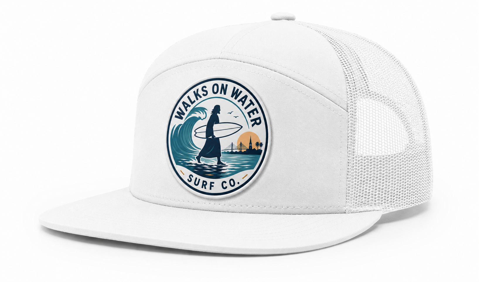 Richardson 7-Panel Trucker Hat - White on White